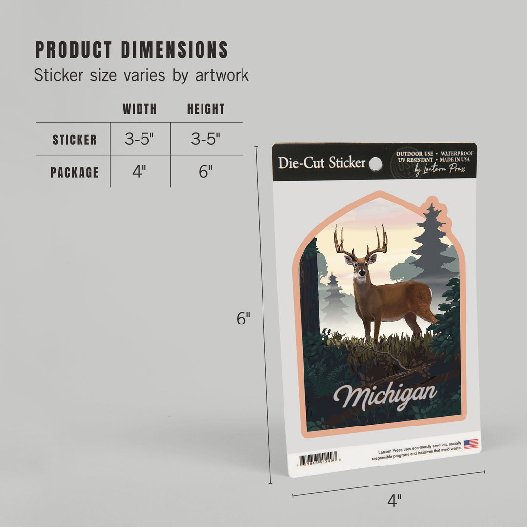 Michigan, Painterly, Deer and Sunrise, Vinyl Sticker