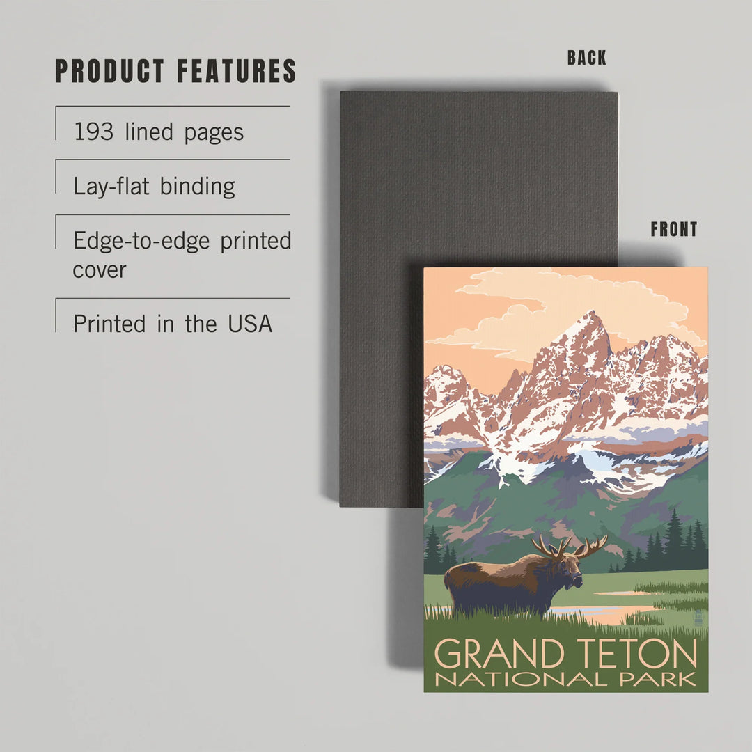 Lined 6x9 Journal, Grand Teton National Park, Wyoming, Moose and Mountains, Lay Flat, 193 Pages, FSC paper