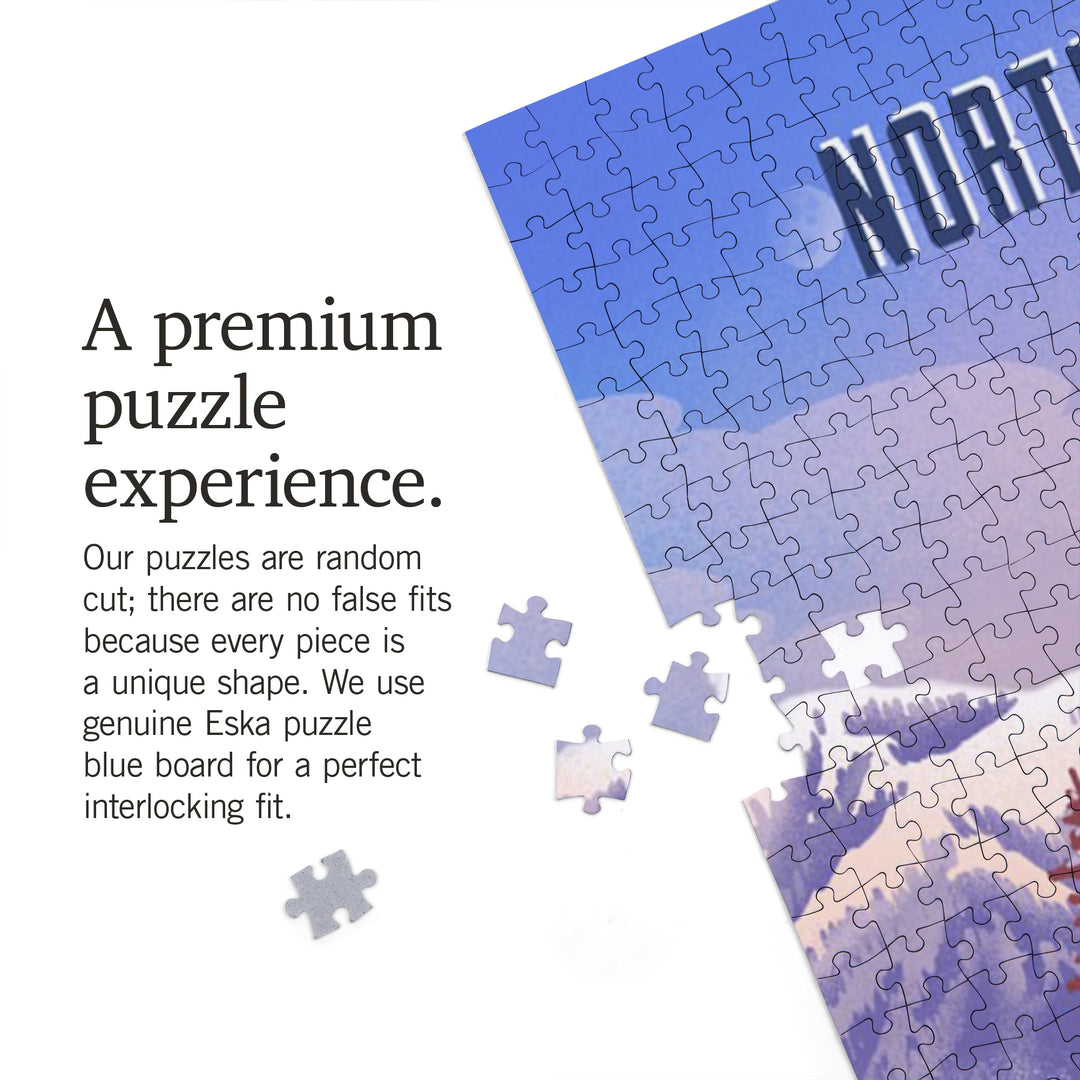 North Carolina, Lithograph, Mountain Lodge, Winter Scene, 1000 Piece Jigsaw Puzzle