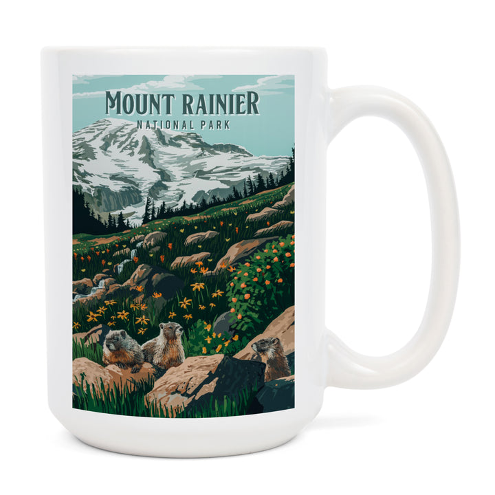 Mount Rainier National Park, Washington, Painterly National Park Series, Ceramic Mug
