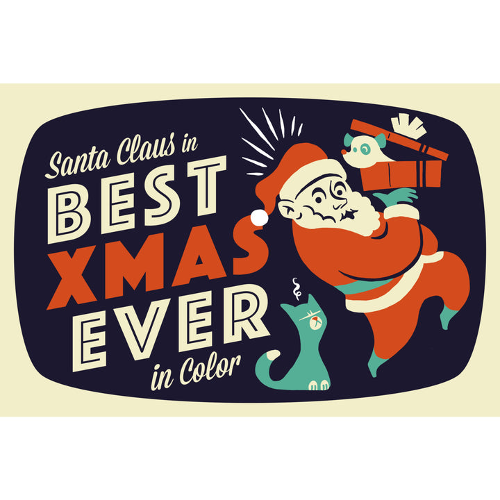 Santa on Television, Retro Christmas, Lantern Press Artwork, Stretched Canvas
