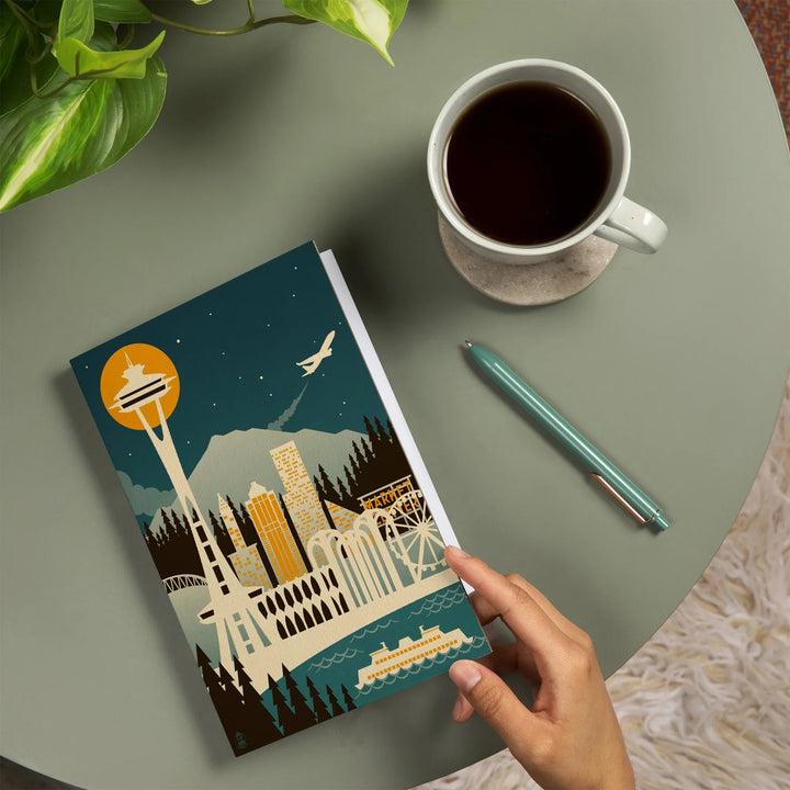 Lined 6x9 Journal, Seattle, Washington, Retro Skyline (no text), Lay Flat, 193 Pages, FSC paper