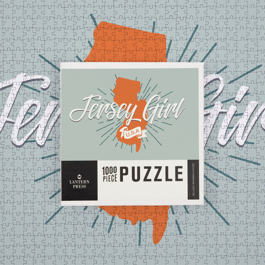 Jersey Girl, State Outline, Orange and Teal, Jigsaw Puzzle
