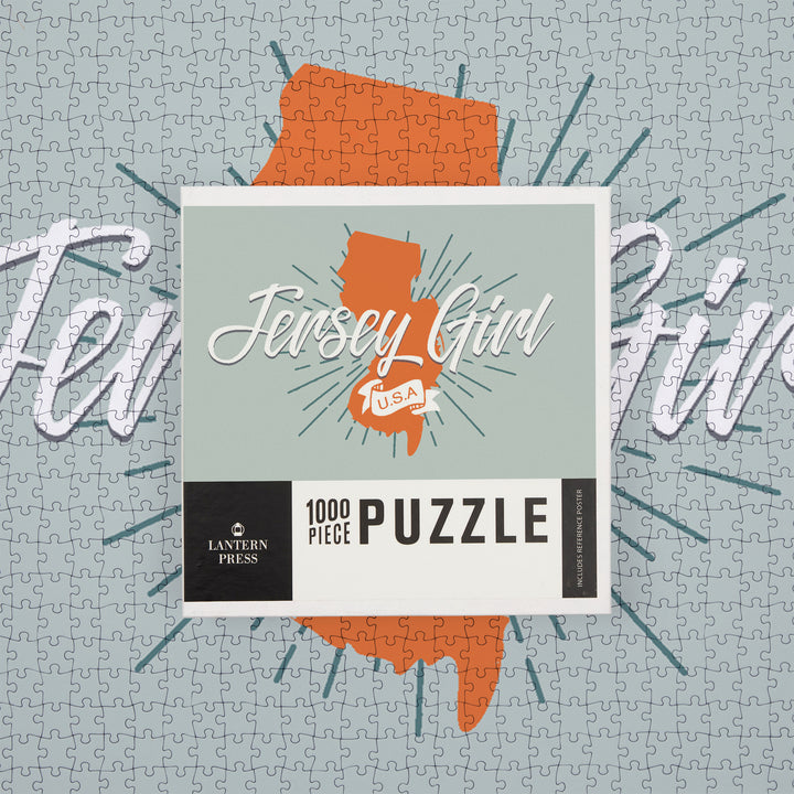 Jersey Girl, State Outline, Orange and Teal, Jigsaw Puzzle