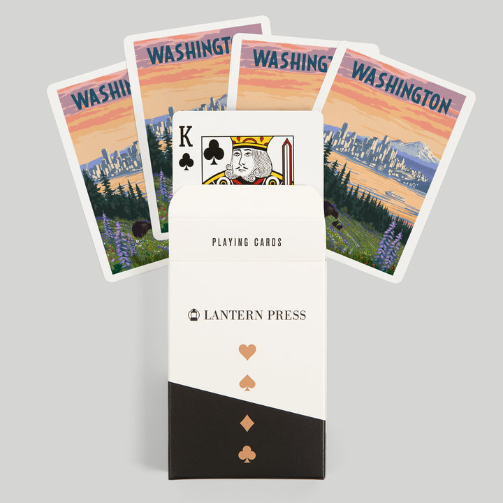 Playing Cards, Seattle, Washington, Bear and Spring Flowers, 52 Card Deck with Jokers in Box, Unique Art