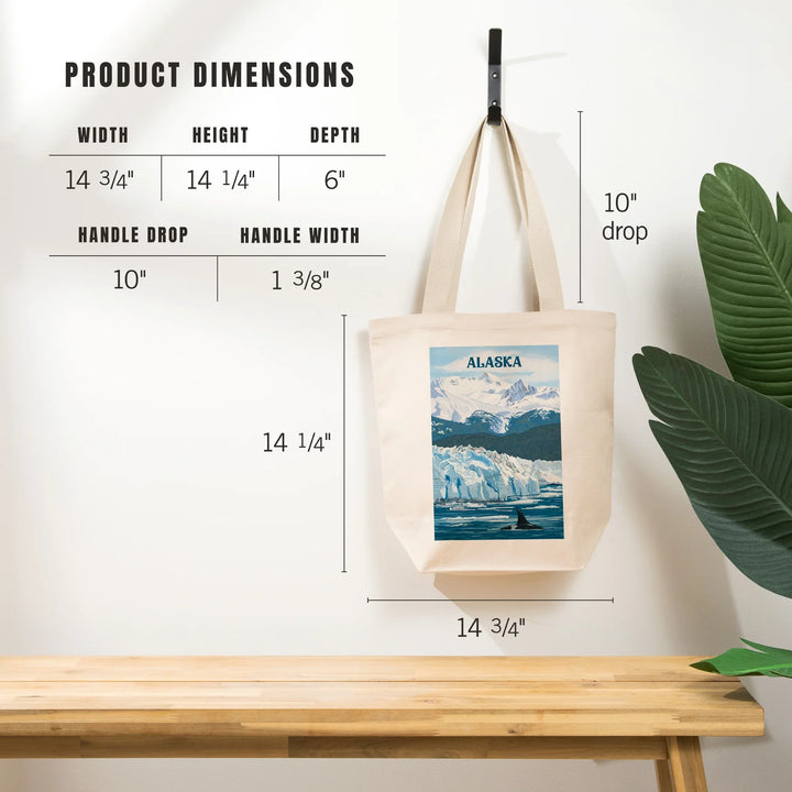 Alaska, Painterly, Orca with Glacier, Tote Bag