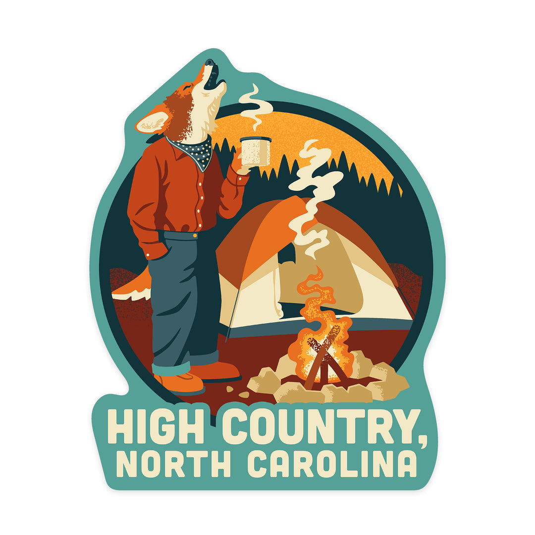 High Country, North Carolina, Camping Coyote, Contour, Vinyl Sticker