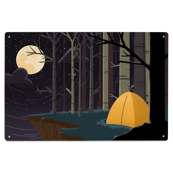 Camping by Cliffside at Night, Pop Sky, Lantern Press Artwork, Wood Signs and Postcards