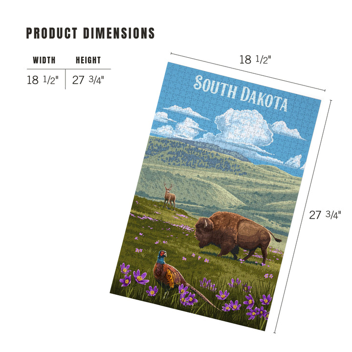 South Dakota, Painterly, Bison and Pheasant, 1000 Piece Jigsaw Puzzle