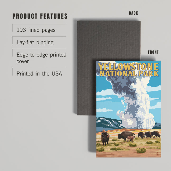 Lined 6x9 Journal, Yellowstone National Park, Wyoming, Old Faithful Geyser and Bison Herd, Lay Flat, 193 Pages, FSC paper