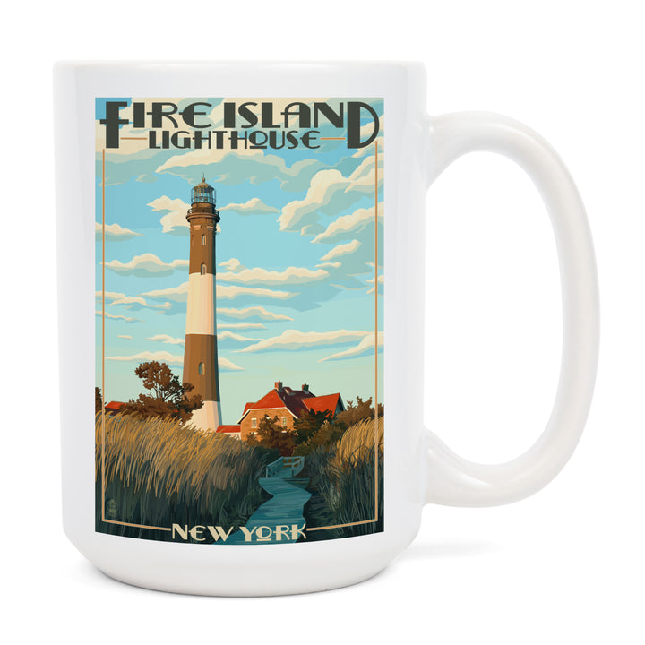 Captree Island, New York, Fire Island Lighthouses, Lantern Press Artwork, Ceramic Mug