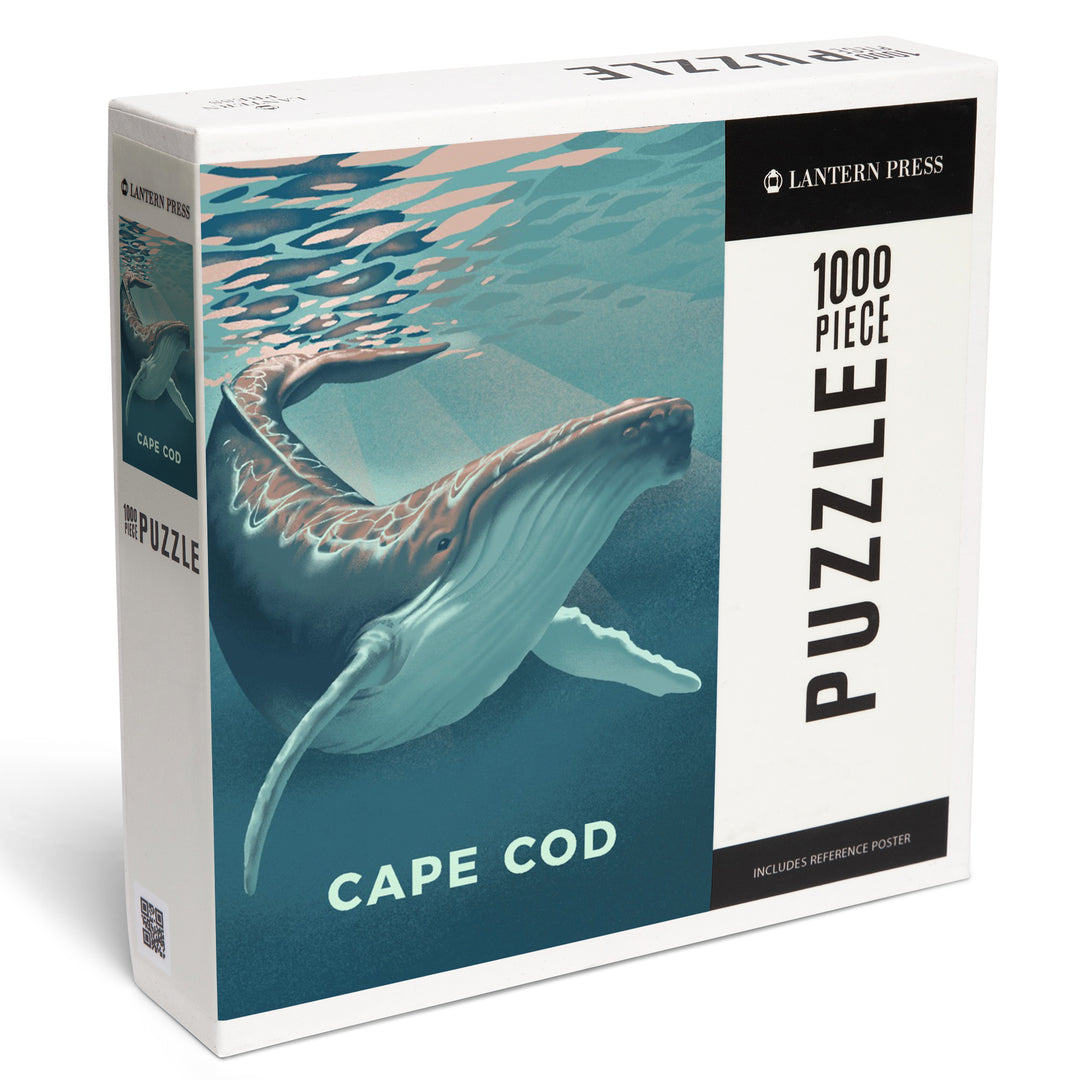 Cape Cod, Massachusetts, Lithograph, Humpback Whale, 1000 Piece Jigsaw Puzzle