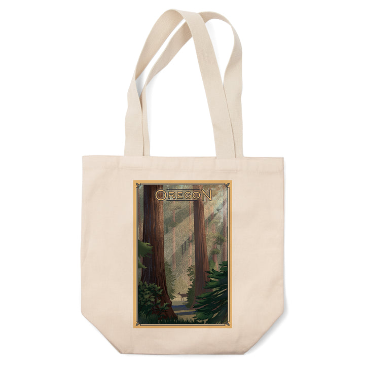 Oregon, Deer in Forest, Lithograph, Tote Bag