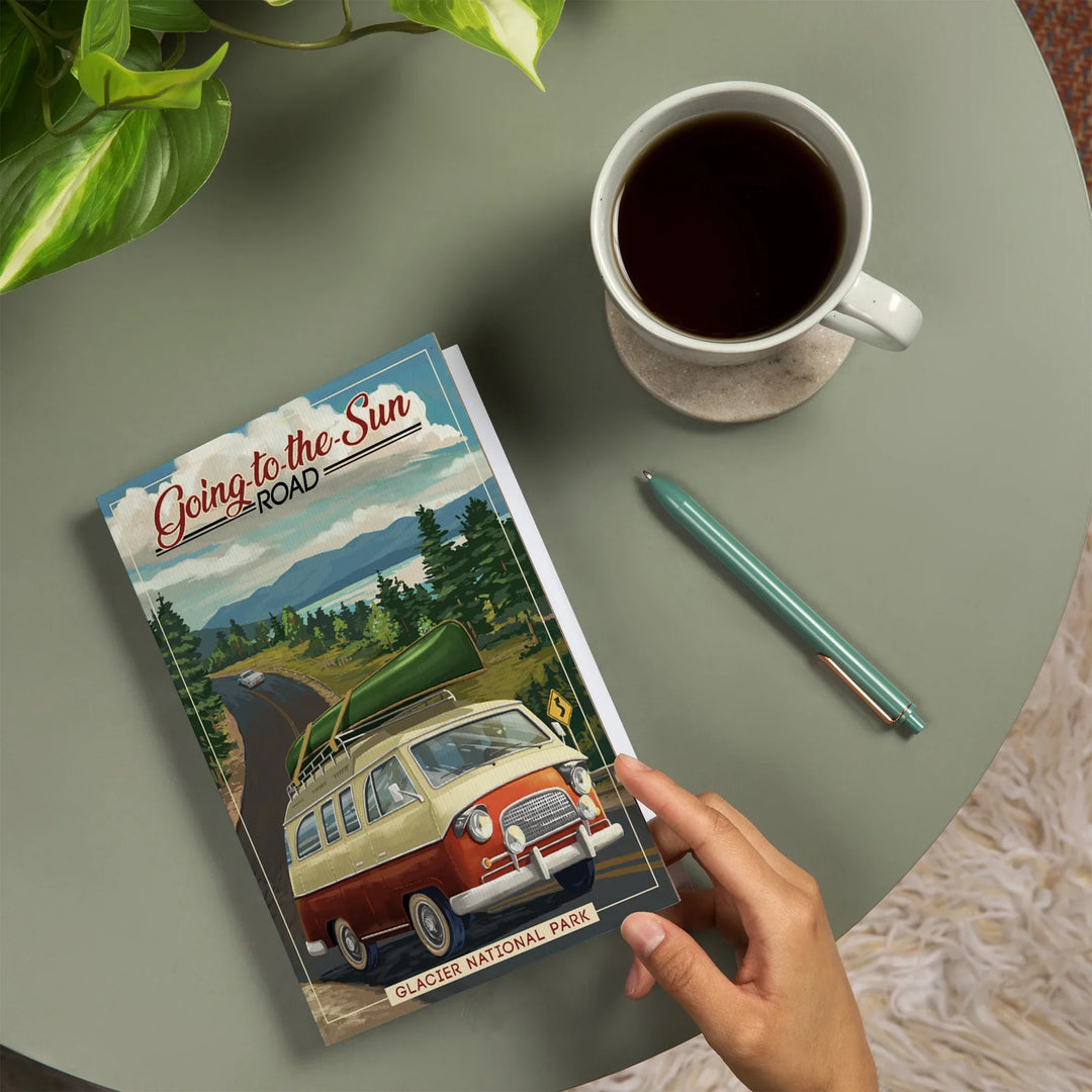Lined 6x9 Journal, Glacier National Park, Montana, Sun Road, Camper Van and Lake, Lay Flat, 193 Pages, FSC paper