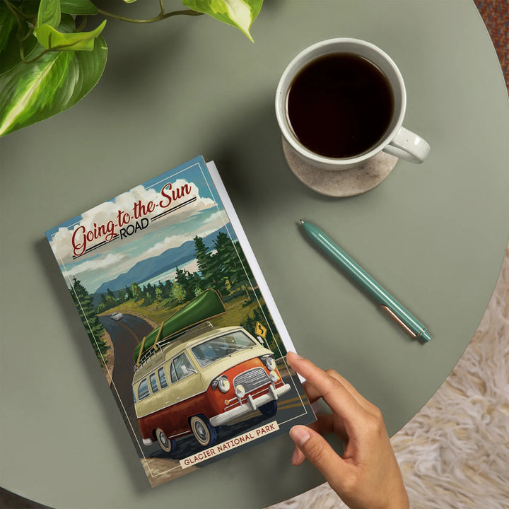 Lined 6x9 Journal, Glacier National Park, Montana, Sun Road, Camper Van and Lake, Lay Flat, 193 Pages, FSC paper