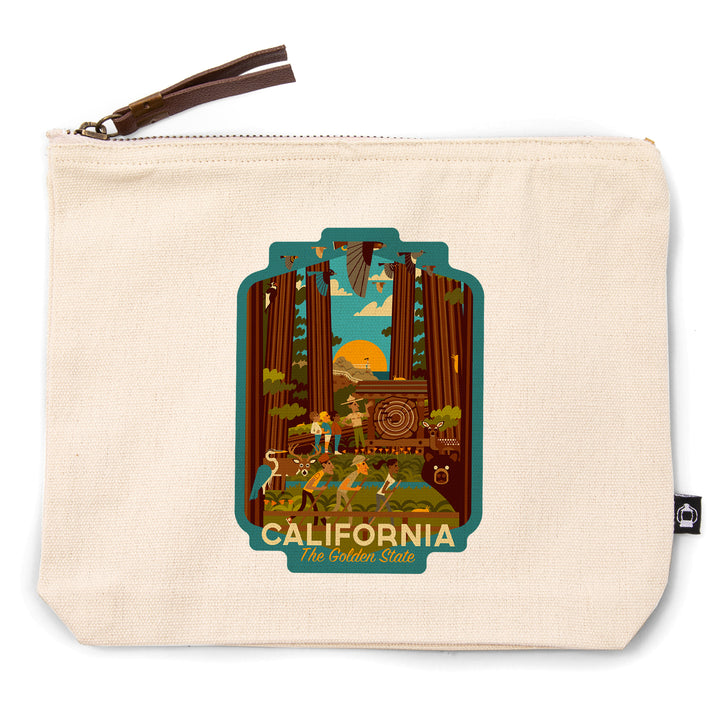 California, Geometric, The Golden State,, Organic Cotton Zipper Pouch, Go Bag
