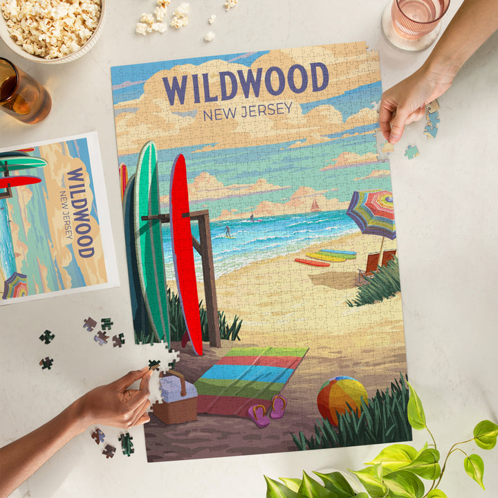 Wildwood, New Jersey, Painterly, Beach Activities, 1000 Piece Jigsaw Puzzle