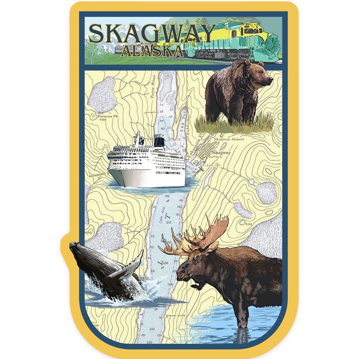 Skagway, Alaska, Nautical Chart, Contour, Vinyl Sticker