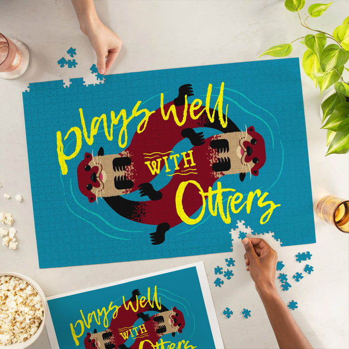 Plays Well With Otters, Otter Geometric, Jigsaw Puzzle