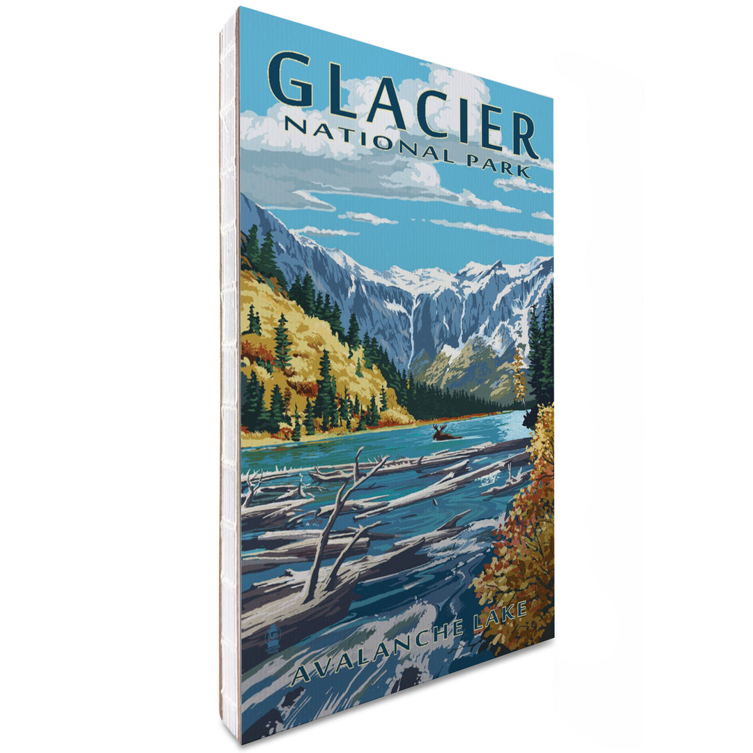 Lined 6x9 Journal, Glacier National Park, Montana, Avalanche Lake Illustration, Lay Flat, 193 Pages, FSC paper