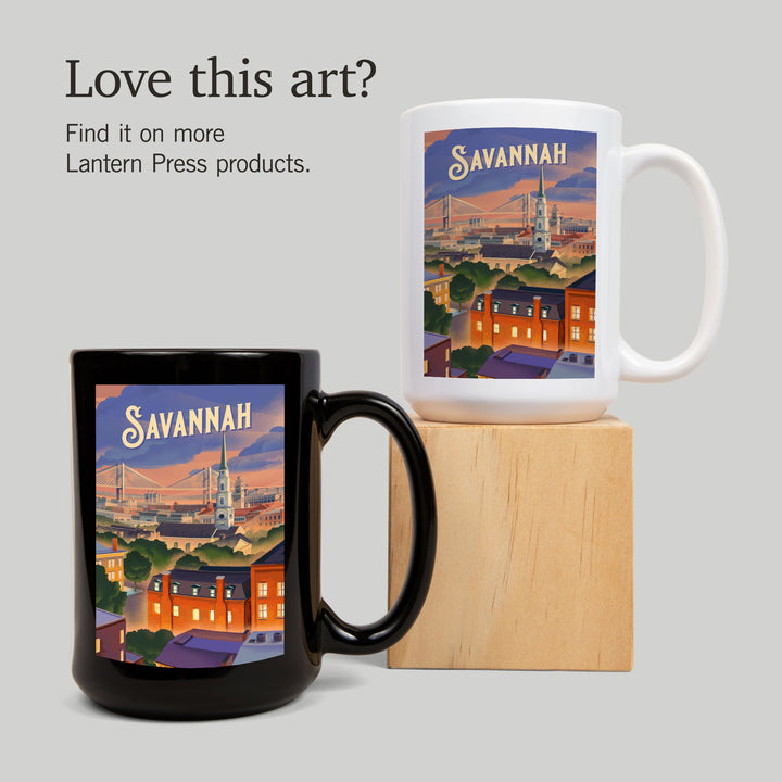 Savannah, Georgia, Skyline, Lithograph, Ceramic Mug