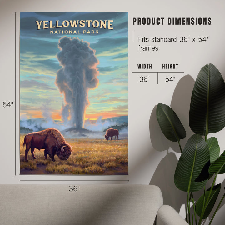 Yellowstone National Park, Wyoming, Oil Painting, Old Faithful Eruption, Art & Giclee Prints