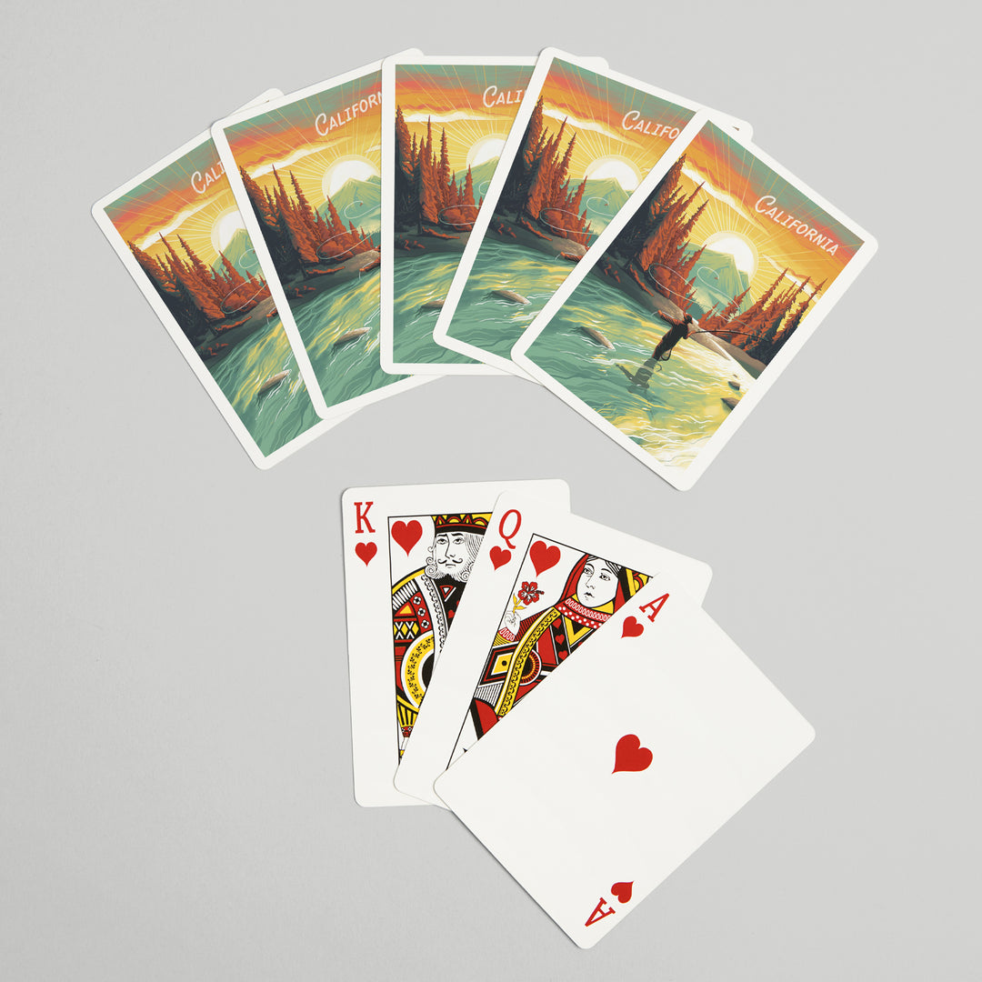 Playing Cards, California This is Living Fishing Mountain, 52 Card Deck with Jokers in Box, Unique Art