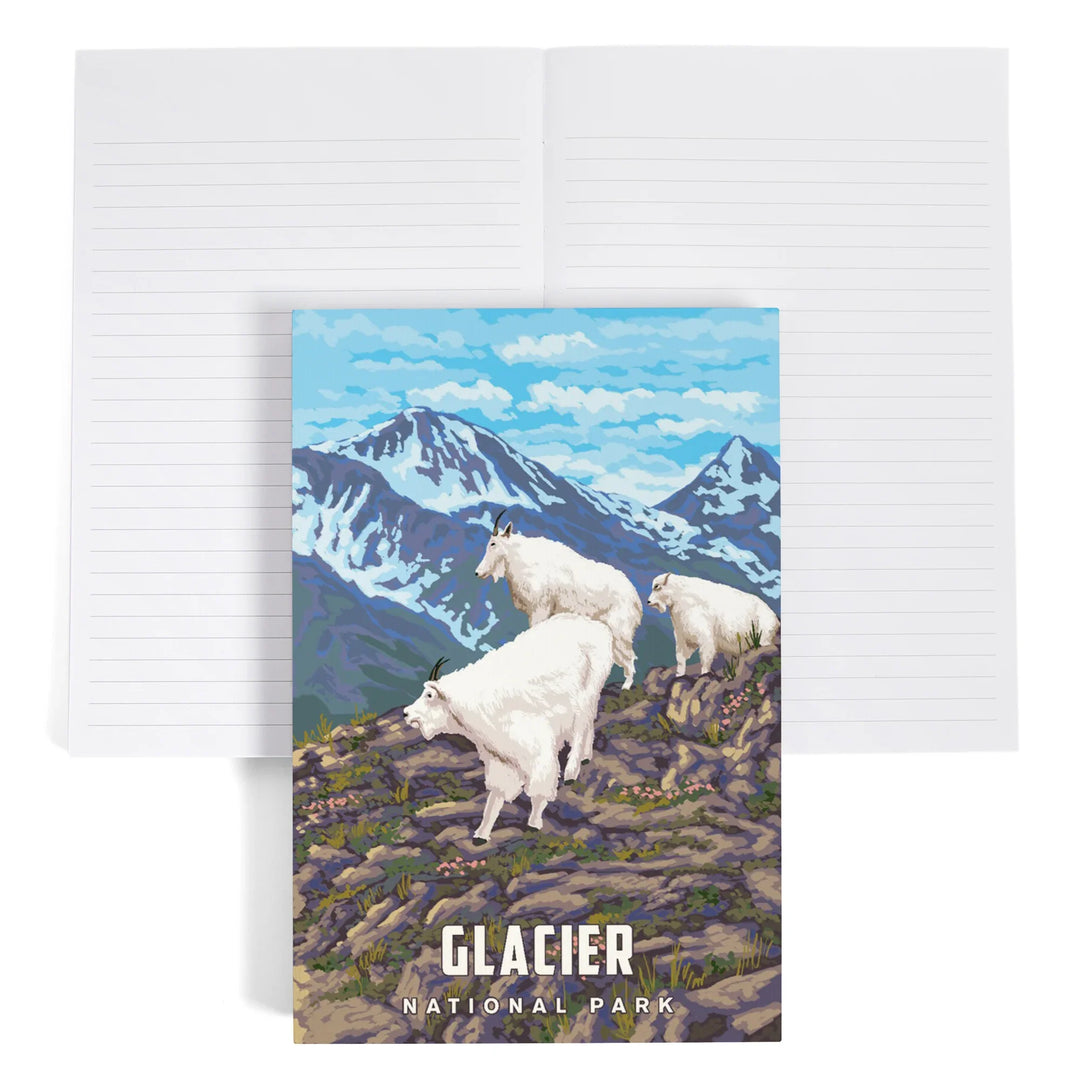 Lined 6x9 Journal, Glacier National Park, Montana, Goat Family, Lay Flat, 193 Pages, FSC paper