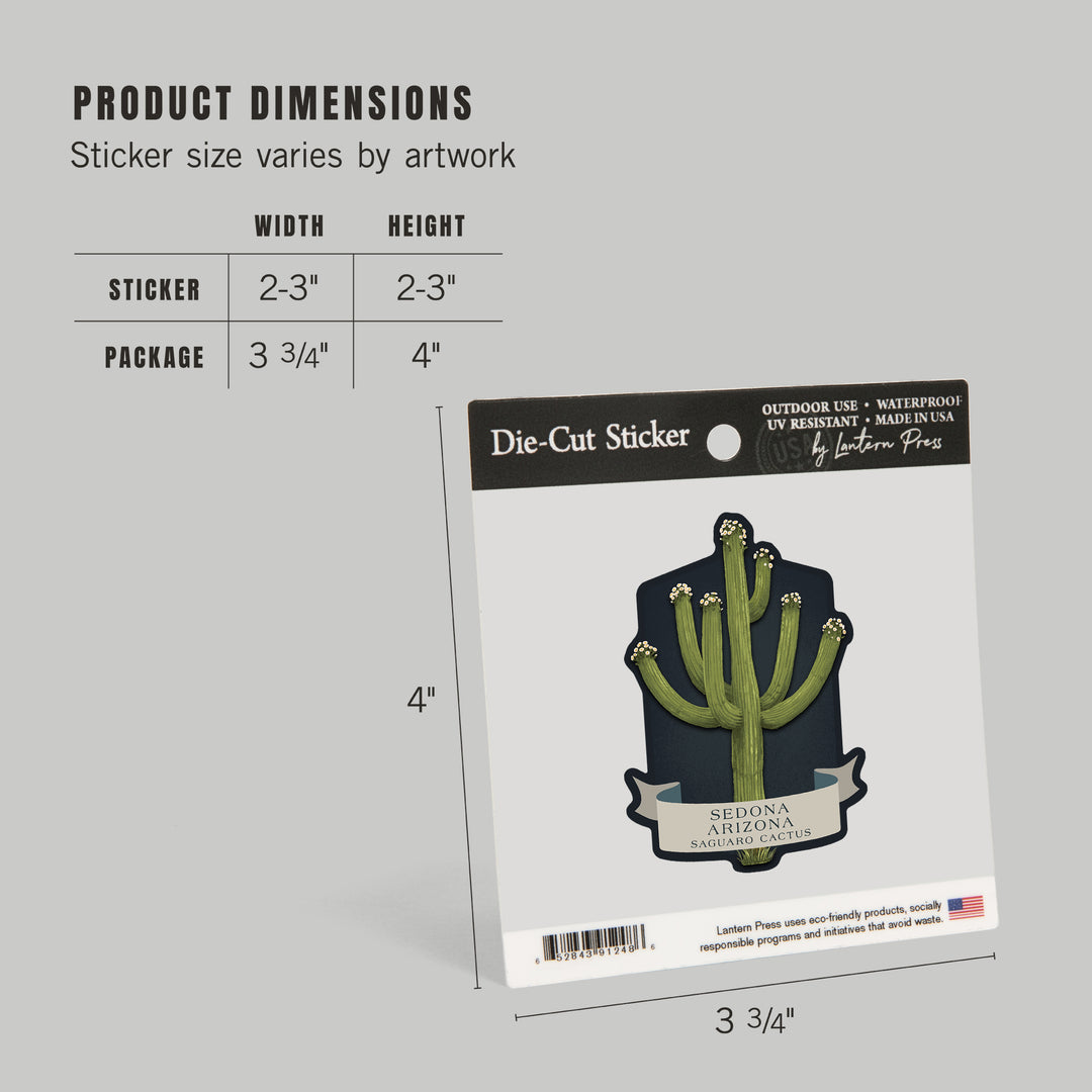 Sedona, Arizona, Vintage Flora Noir, Saguaro Cactus, Vinyl Sticker