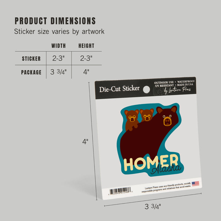 Homer, Alaska, Bear and Cubs, Geometric, Contour, Vinyl Sticker