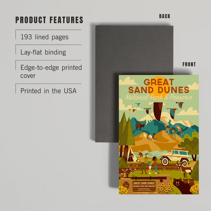 Lined 6x9 Journal, Great Sand Dunes National Park and Preserve, Geometric National Park Series, Daytime Scene, Lay Flat, 193 Pages, FSC paper