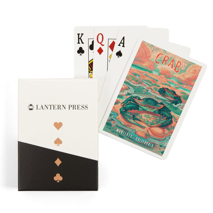 Playing Cards, Monterey, California, Fluid Linework, Crab, 52 Card Deck with Jokers in Box, Unique Art