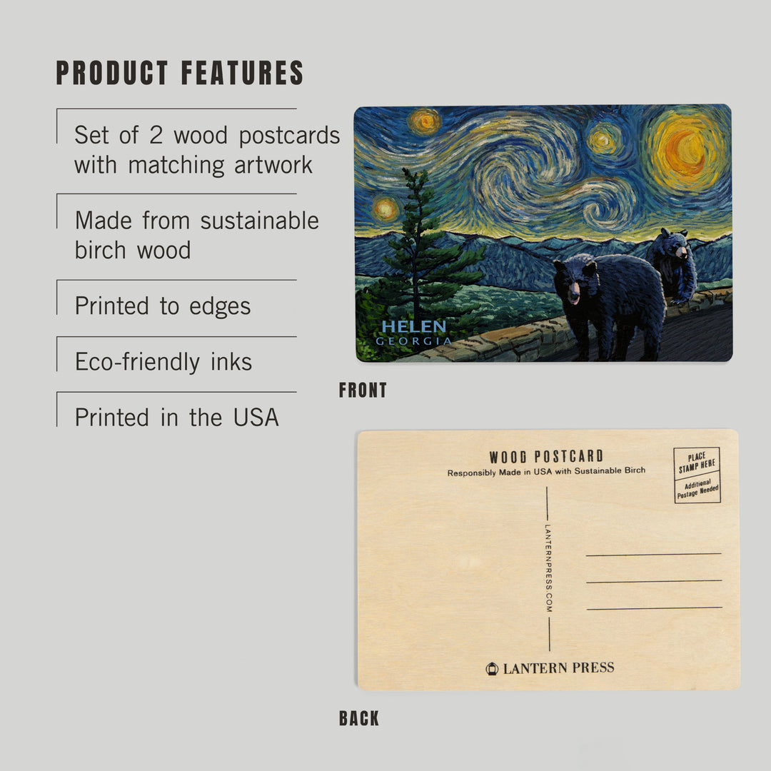 Helen, Georgia, Starry Night, Black Bears, Wood Sign and Postcards