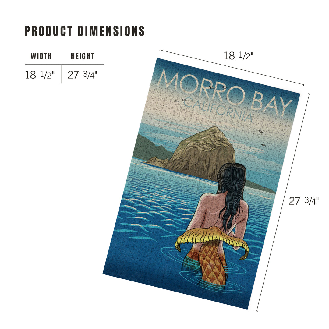 Morro Bay, California, Mermaid, Woodblock, 1000 Piece Jigsaw Puzzle