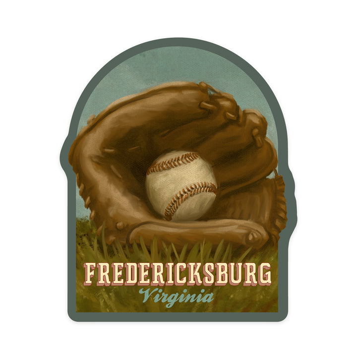 Fredericksburg, Virginia, Baseball & Mitt, Oil Painting, Contour, Lantern Press Artwork, Vinyl Sticker