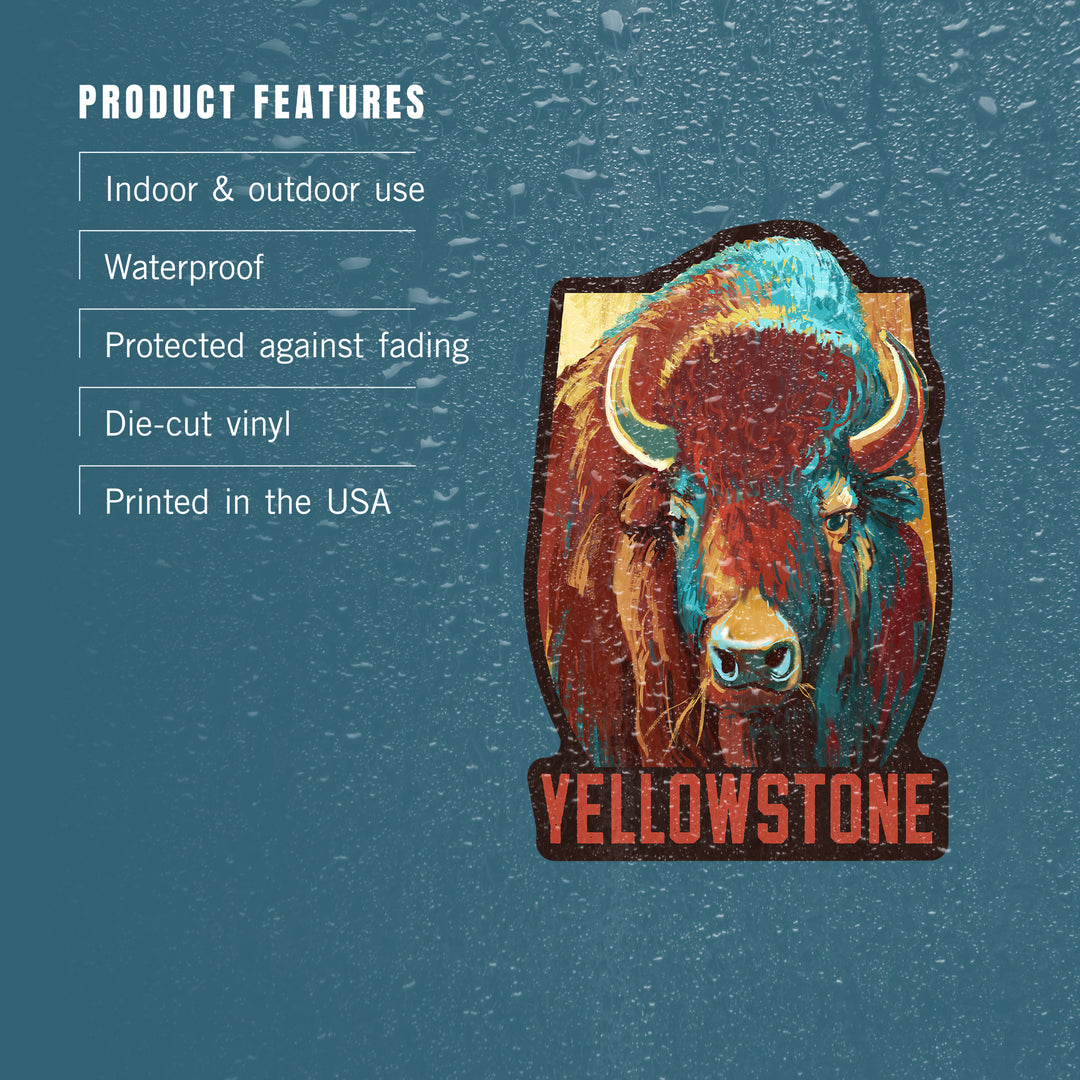 Yellowstone National Park, Wyoming, Bison, Vivid, Contour, Lantern Press Artwork, Vinyl Sticker