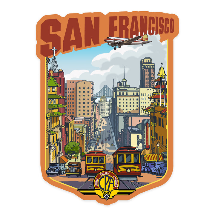 San Francisco, California, Vintage Travel Poster Style, Contour, Vinyl Sticker