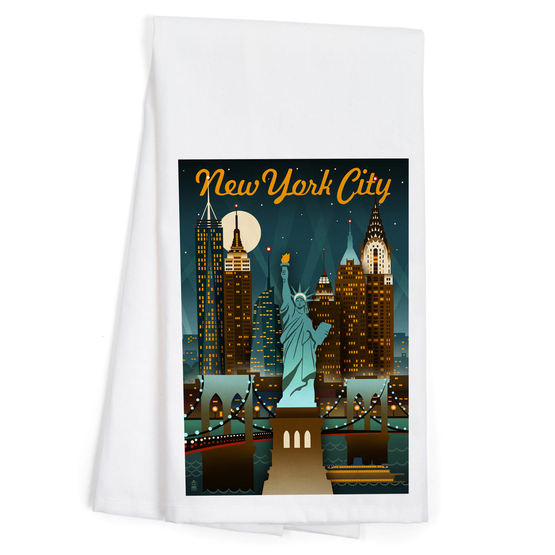 New York, Retro Skyline, Organic Cotton Kitchen Tea Towels