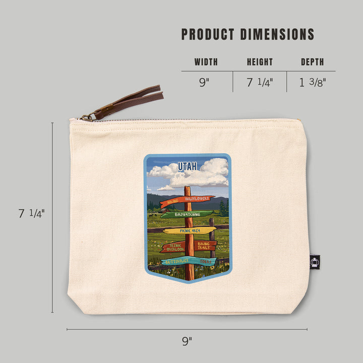 Utah, Signpost, Meadow,, Organic Cotton Zipper Pouch, Go Bag