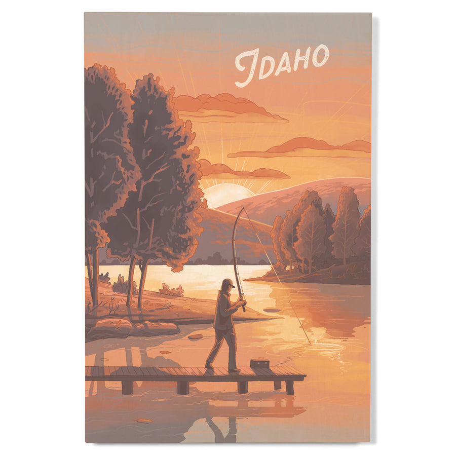 Idaho, This is Living, Fishing with Hills, Wood Signs and Postcards - Lantern Press