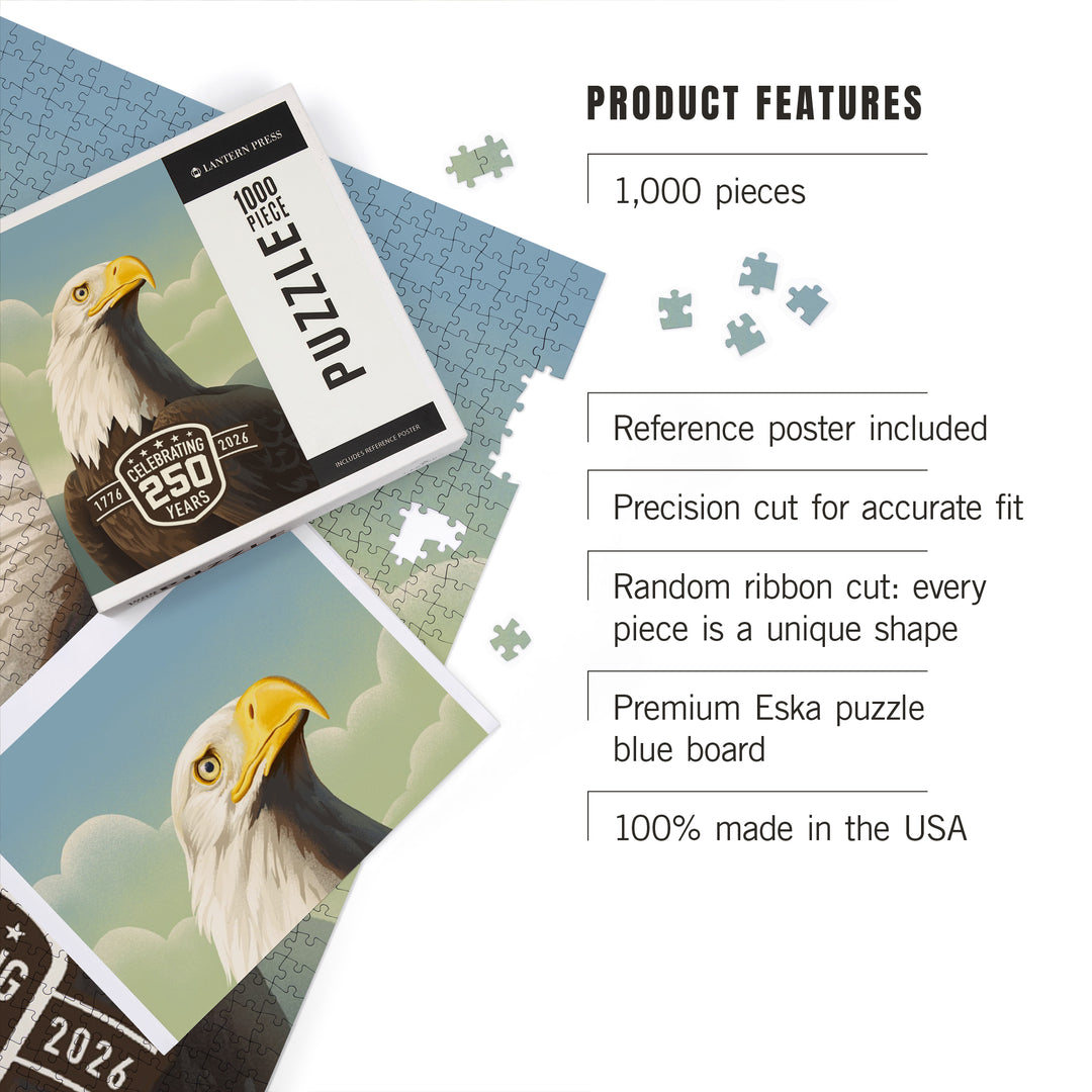 USA 250th Anniversary, Lithograph Wildlife Series, Bald Eagle, 1000 Piece Jigsaw Puzzle
