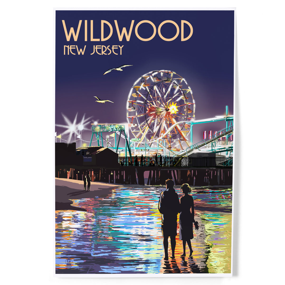 Wildwood, New Jersey, Pier and Rides at Night, Art & Giclee Prints