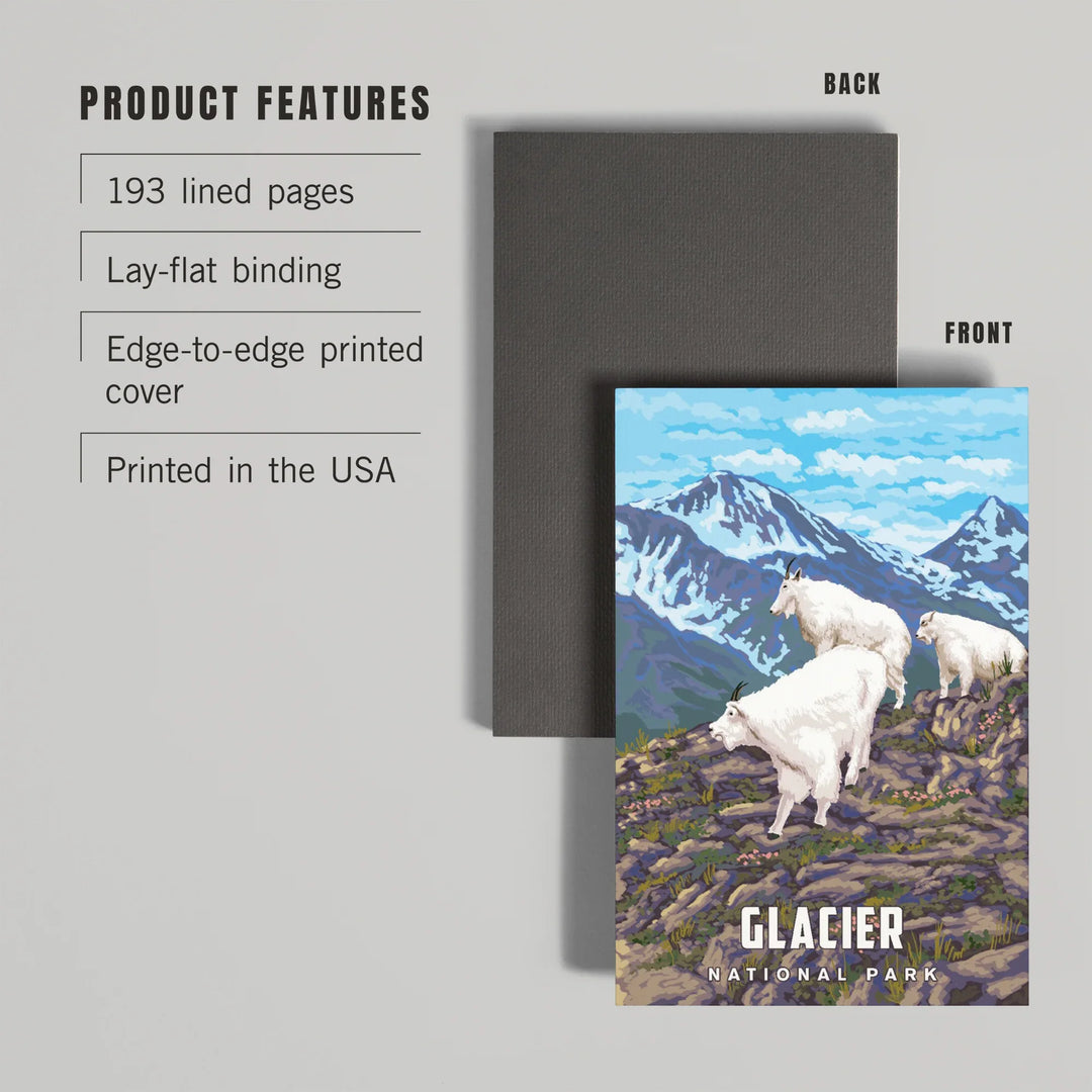 Lined 6x9 Journal, Glacier National Park, Montana, Goat Family, Lay Flat, 193 Pages, FSC paper