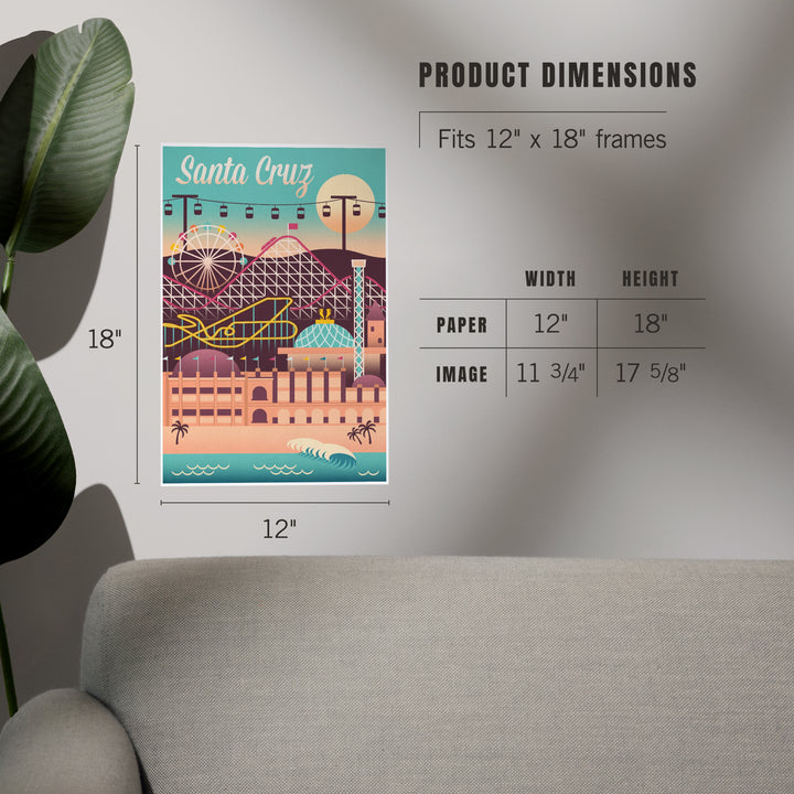 Santa Cruz, California, Retro Skyline, Art & Giclee Prints