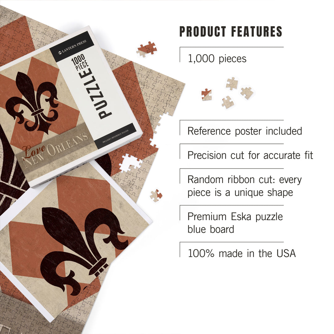 New Orleans, LA, Love Louisiana, Argyle with Fleur De Lis, 1000 Piece Jigsaw Puzzle