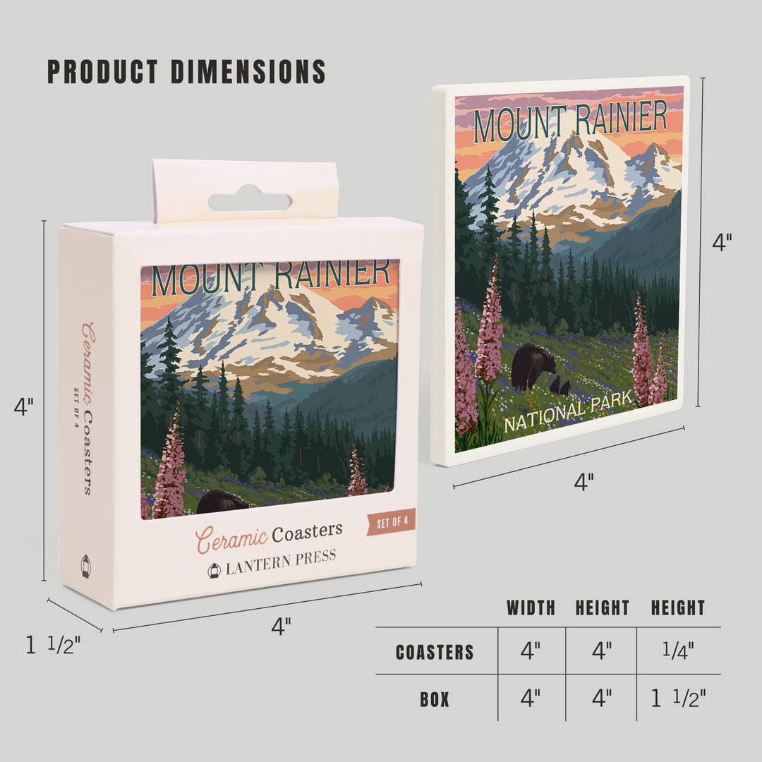 Mount Rainier National Park, Washington, Bear and Spring Flowers, Coasters