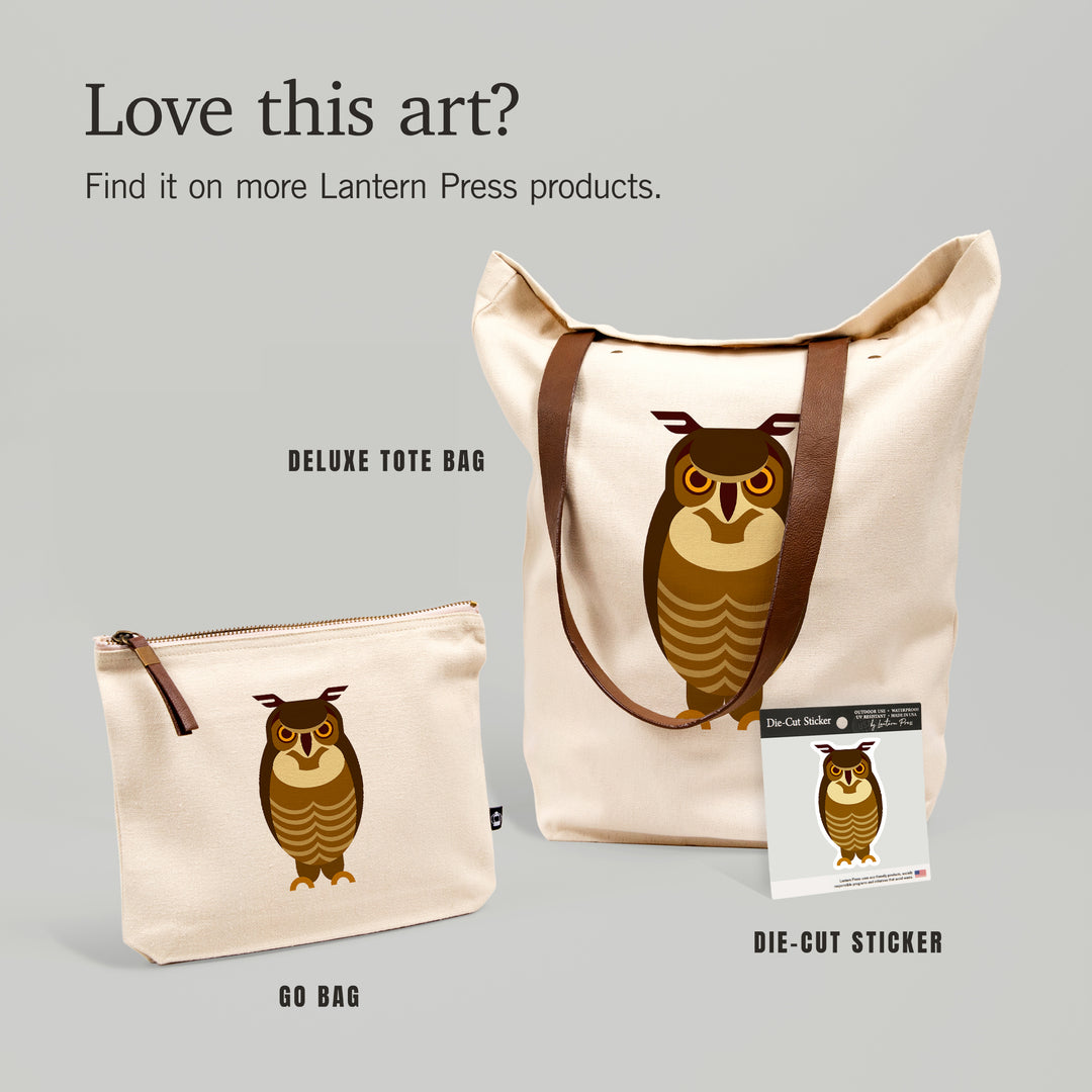 Owl, Dark Brown, Geometric, Contour, Lantern Press Artwork, Vinyl Sticker