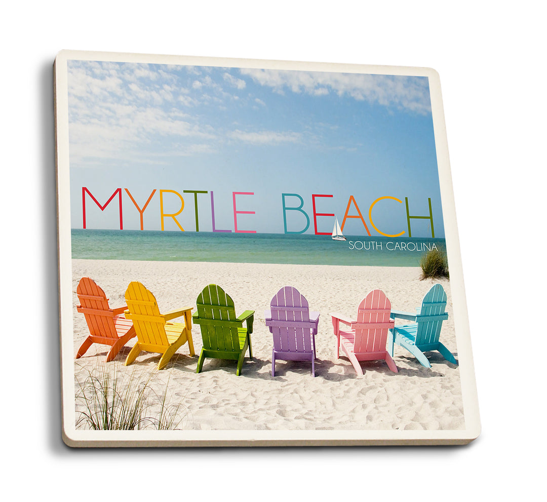 Myrtle Beach, South Carolina, Colorful Beach Chairs, Coaster Set