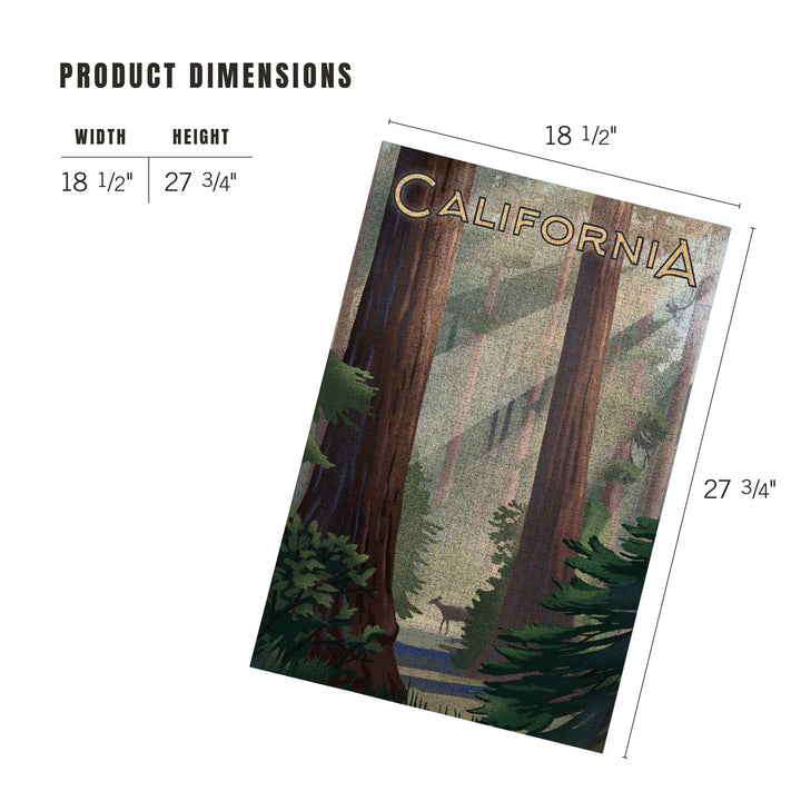 California, Lithograph, Deer in Forest, 1000 Piece Jigsaw Puzzle