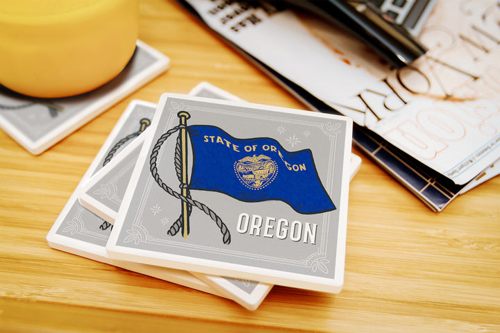 Oregon, Waving State Flag, State Series, Coaster Set